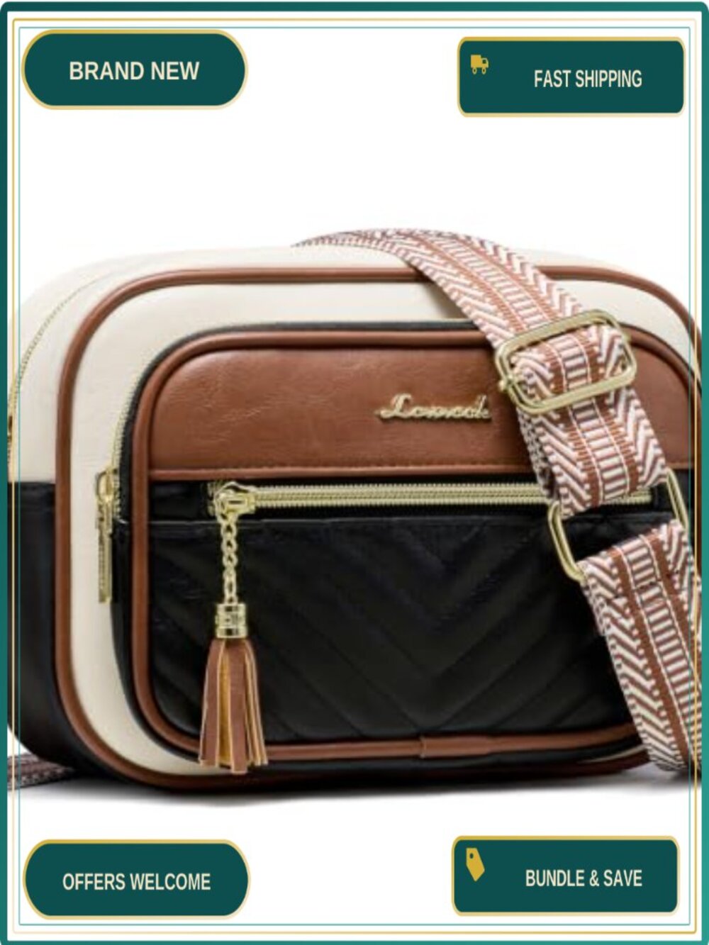 Quilted PU Leather Crossbody Bag RFID Card Slots Detachable Strap